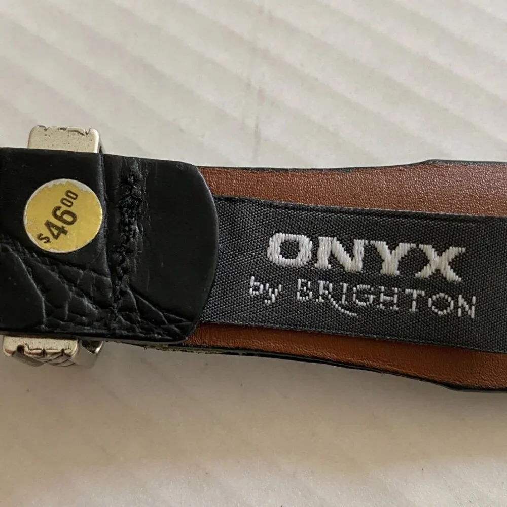 Vintage Onyx by Brighton Black Croc Leather Belt 36 USA Western Full Grain